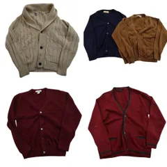 古着卸 まとめ売り ニット カーディガン セーター 5枚セット (メンズ M /L ) ショールカラー ライン系 無地 ケーブル編み 中古 古着 ND3669