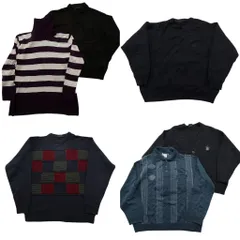 古着卸 まとめ売り セーター MIX 6枚セット (メンズ L ) ボーダー カーディガン ニットポロ クルーネック 中古 古着 ND3891