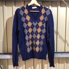 JAEGER コットン ニットポロ 半袖 イエロー アーガイル イギリス製 