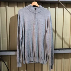 1688 TOMMY HILFIGER ハーフジップセーター グレー XL トミーヒルフィガー ニット コットン ワンポイント 刺繍ロゴ 古着卸 アメリカ仕入
