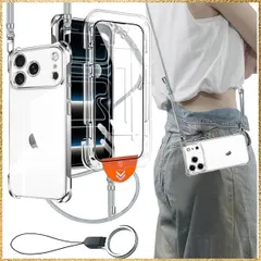 ★送料無料★iPhone17ProMax_シルバー xiusiteli For iPhone 17 Pro Max 用 ケース クリア カバー ショルダー ネック [1枚ガラスフィルム付き] 耐衝撃 全面保護 アイフォン17promax 縄掛けケース 薄型 シ