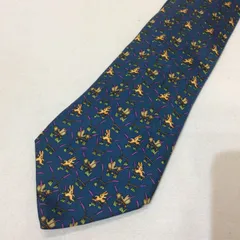 Salvatore Ferragamo サルバトーレフェラガモ メンズ シルク ネクタイ ブルー ウサギ&鳥柄