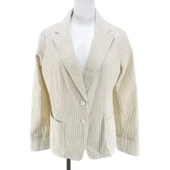 レリアン Leilian ストライプ柄 ジャケット 薄手 13 ベージュ系 ポケット