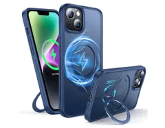 FNDMIL【米軍MIL規格・Magsafe対応】360°回転 iPhone 13/14 用 ケース [滑り止めテクスチャ] [目に見えないスタンド]シリコン付き半透明マットハードケース アイフォーン 13/14 用 ケース マグセーフ対応 ワイヤレス充電