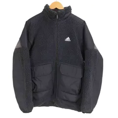 アディダス adidas WORD ボアジャケット フリースボアジャケット THE TRHEE STRIPESロゴ ワーディング オーバーサイズド ボア フルジップ ジャケット メンズ JPN：S 