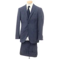 【中古】リングヂャケット RING JACKET ウールシルク ストライプ 3つボタンスーツ ライトネイビーxホワイト【サイズ44】【メンズ】