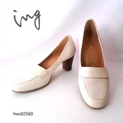 ing ローファー スクエアトゥ  レザー 23cm アイボリー レディース イング ヒールアップ hws02560
