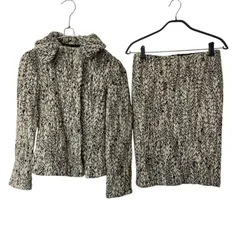 【美品】49AV. junko shimada ツイードニット セットアップ ホワイト 38 レディース 上品【ZK75】