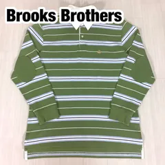 【良好】Brooks Brothers ブルックスブラザーズ エルボーパッチ 長袖ポロシャツ ラガーシャツ M マルチボーダー モスグリーン 着丈77cm 肩幅49cm 身幅(脇下)54cm 袖丈62cm【古着】