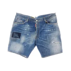 【新品アウトレット】ディースクエアード DSQUARED2 ダメージ＆リペア加工 ストレッチ コットン デニム ショートパンツ ブルー【サイズ56】【メンズ】