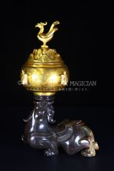 From a former family collection: Wada jade intricate carving, copper inlay, gold-plated jade animal-shaped incense burner, incense burner, antique art collector's item CLH131P010