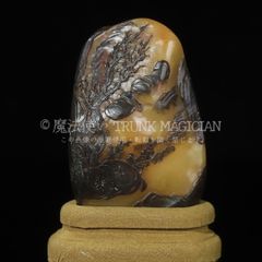 旧家蔵出し 寿山石 烏鴉皮 田黄石彫 人物故事紋印章 箱付 印鑒 書道品 文房賞物 供養品 古美術品 収集家 CLH131P220