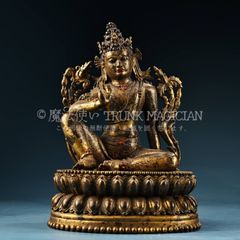 From an old family collection: Copper relief carving of Jizai Kannon (Avalokiteshvara), engraved with gold leaf, Buddhist statue, Esoteric Buddhism, offering item, antique art, collector's item. CLH131P560