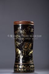 旧家蔵出し 木胎漆器彫 描真金 三陽開泰紋 筆筒 書道品 文房賞物 供養品 古美術品 収集家 CLH131P341