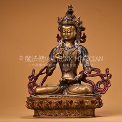 Y3693-1 チベット仏 銅製 鍍金 彩色 文珠菩薩 高さ21㎝ え - メルカリ