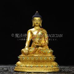 A copper Maitreya Buddha statue from a former family collection, lacquered and finished with gold leaf. A religious and antique Buddhist art offering. A collector's item. CLH131P134
