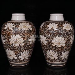 旧家蔵出し 宋 吉州窯 花卉紋 梅瓶一對 古陶瓷器 陶芸 造型精美 古美術品 収集家 CLH131P040