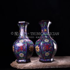 L489」中国古美術 景泰藍 双耳花瓶 一対 景泰年製款 七宝焼 銅胎琺瑯
