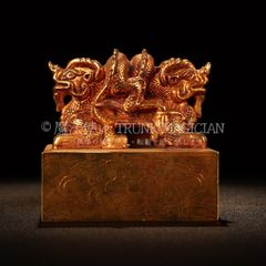 Ex-household Copper Painted Dragon Head Seal Ornament Bunbo Prize Memorial Service Antique Art Collector CLH131P117