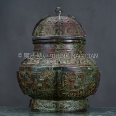中国古美術・蔵伝工芸・花糸モザイク宝石・天然サザエ包銀 法螺法器