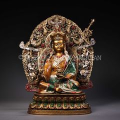 From a former family collection, this bronze statue of the Renkasho Daishi Buddha, with gold and silver detailing, is a religious and antique Buddhist art offering and a collector's item. Product code: CLH131P161.