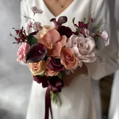 【レンタル戻り】ワインレッド×くすみピンククラッチブーケ☆ブートニア