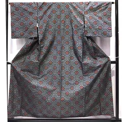 着物・紬・アンサンブル・黒系地・No.200701-2056・梱包サイズ80