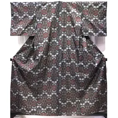 着物・紬・アンサンブル・黒系地・No.200701-2058・梱包サイズ80