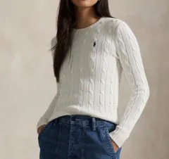 【新品未使用】ポロラルフ ローレン 長袖ケーブルニットセーター ホワイト クルーネック