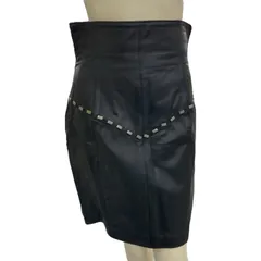 186004 現状品 LL VAQUERO 美品★革スカート 44 ブラック レディース