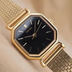 CH81 【電池交換/洗浄済】SEIKO 4N21-5022 セイコー オクタゴン クォーツ ゴールド レディース 黒文字盤 ブラック メッシュ ヴィンテージ アンティーク 1991年製【６ヶ月保証】
