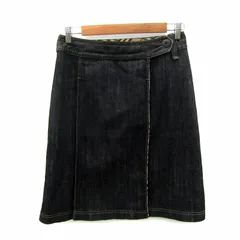 バーバリー ロンドン BURBERRY LONDON デニムスカート ラップスカート フレアスカート ミモレ丈 36 S ブラック /SY8 ■GY53