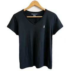 (デッドストック) RALPH LAUREN SPORT ラルフローレンスポーツ Ｖネック ワンポイントロゴ 刺繍 シングルステッチ 半袖Tシャツ 黒 Mサイズ No.M335