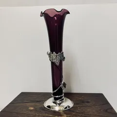 葡萄モチーフ 一輪挿し 花瓶 アメジストカラー ガラス 金属装飾 アールヌーヴォー風 レトロ|雑貨屋えこわっか
