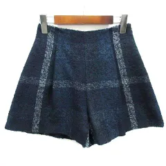 ブルーレーベルクレストブリッジ BLUE LABEL CRESTBRIDGE ブークレ ツイード ハイウエスト チェック ショートパンツ ネイビー 紺 36のサムネイル