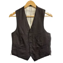 vintage ビンテージ ジレ ベスト 切り替えデザイン チェック柄×無地 フロントボタン ダークブラウン×多色 No.M350