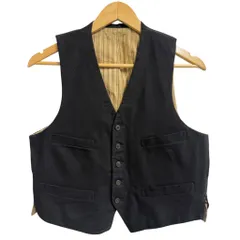 1920's〜 vintage ビンテージ ジレ ベスト 切り替えデザイン 無地 フロントボタン 黒 No.M351
