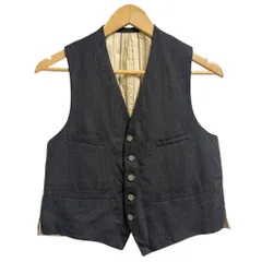 30's〜 vintage ビンテージ EURO ユーロ フランス ジレ ベスト 切り替えデザイン ストライプ×無地 フロントボタン 黒×グレー No.M352