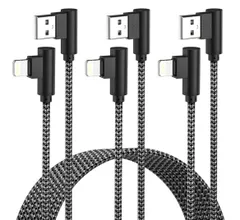 iPhone 充電ケーブル L字型 【3本セット 2ｍ】ライトニングケーブル iPhoneケーブル 充電＆データ同期 ナイロン編み 頑丈（グレー · ブラック）
