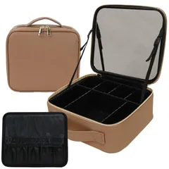 メイク収納 コンパクト 仕切り調整可能 化粧ポーチ 自立式 手持ち プロ用 コスメ収納 オープン 鏡付き 大きめ 持ち運び 横長 コスメボックス 道具 メイクポーチ メイクブラシ 化粧品 大容量 スキンケア オリジナルカラー お出かけ 鏡付きメイクボックス 旅