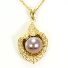 K18YG　ネックレス　necklace　パール（黒蝶真珠）　ダイヤ　0.07　カード鑑別書　総重量約10.6g　約41cm