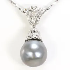 K18WG　ネックレス　necklace　パール（黒蝶真珠）　ダイヤ　0.10　カード鑑別書　総重量約16.9g　約45cm