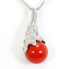 J&K 18金 天然サンゴ ネックレス ダイヤ0.039ct 購入後未使用箱付き 