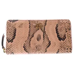GUCCI (グッチ) GGマーモント ラウンドファスナー ピンク パイソン ロングウォレット 長財布 カードケース ゴールド金具 456117