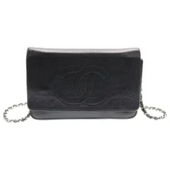 CHANEL (シャネル) ココマーク チェーンウォレット 黒 キャビアスキン SV金具