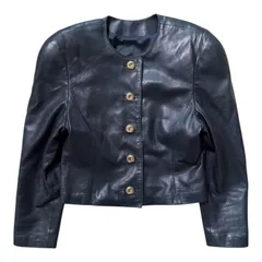 Charles Jourdan シャルルジョルダン 本革レザージャケット ノーカラー ゴールドボタン レディース ヴィンテージ【Z1745】