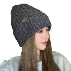 [Minaette] ニット帽子 レディース 冬 【防寒帽子 厚手で暖かい シンプル 小顔効果】 ストレッチ 伸縮性 毛糸の帽子 柔らかい おしゃれ ユニセックス (ダークグレー) 0