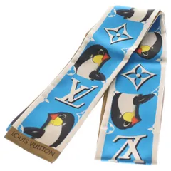 LOUIS VUITTON (ルイヴィトン) バンドー アニモグラム ペンギン スカーフ ブルー シルク M90758