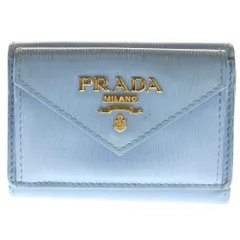 PRADA (プラダ) サフィアーノ 三つ折り財布 コンパクトウォレット コインケース ライトブルー レザー 1MH021 ゴールド金具