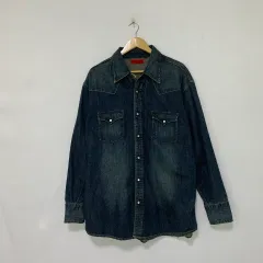 EDWIN ボタン ウォッシュ デニム シャツ ユニセックス y2k ウェスタン ヴィンテージ 00s ストリート
